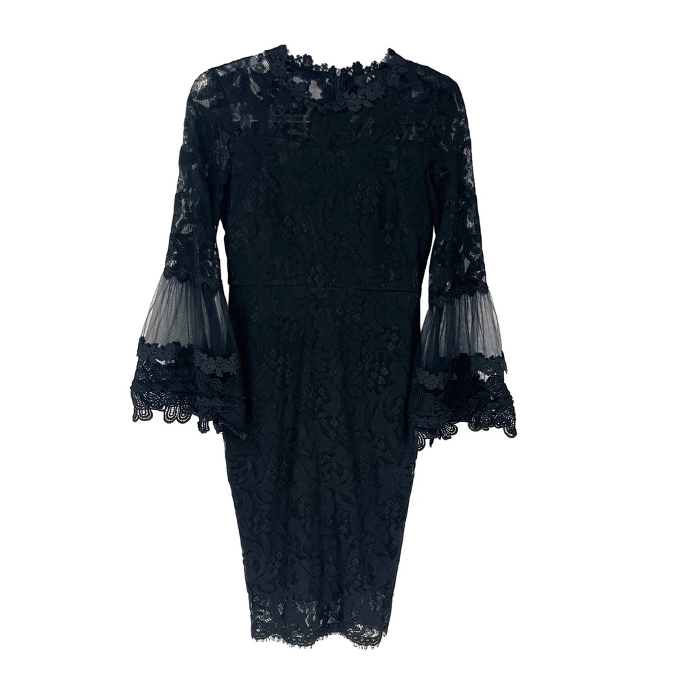 AX Paris Black Lace Dress Size 6 Sheer Statement Sleeves Romantic Evening